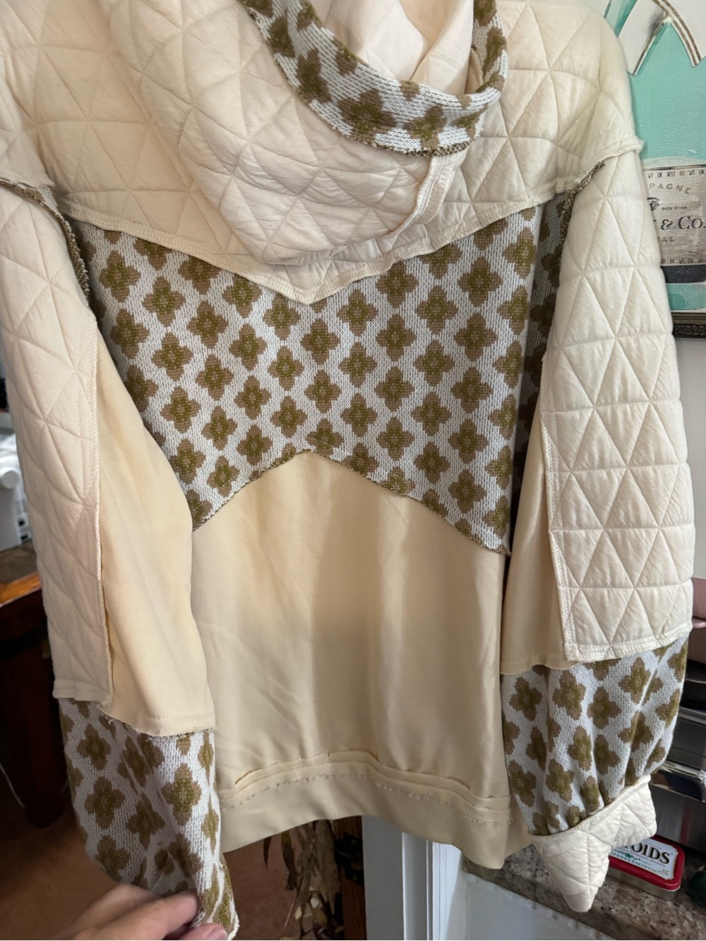 Pol Cream Zip Hoodie with Olive Pattern Details - Picture 3 of 6